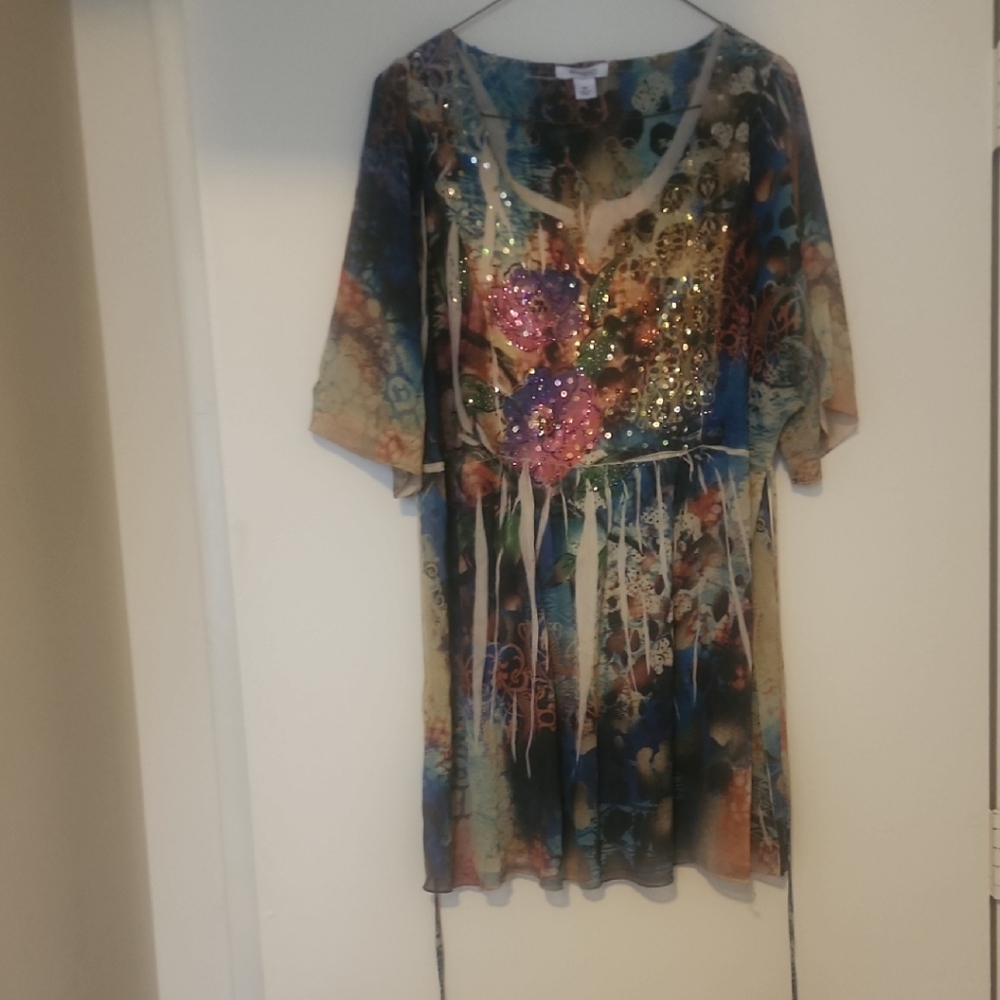 Dressbarn Blue and Brown Patterned Shirt